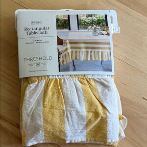 Threshold Yellow and White Striped Rectangular Tablecloth with Ruffle Edge
